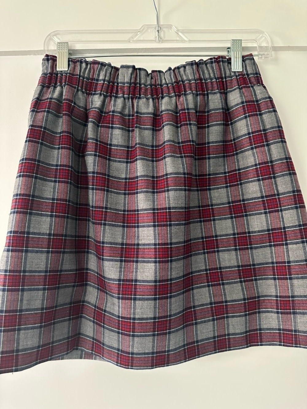 J. Crew Plaid Elastic-Waist Mini Skirt in Gray and Burgundy